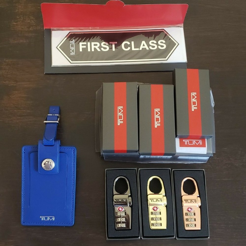 BRAND NEW- TUMI Luggage Tag, Locks, Stickers- LOT